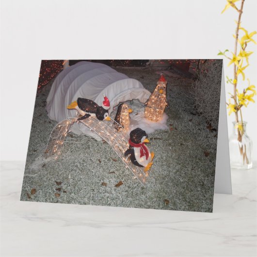 Carte Manchots glissant le long d'une pente dans une cou (Fleur jaune)