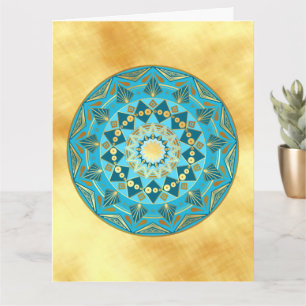 Carte Mandala bleu or sur fond or doux