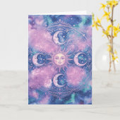 Carte Mandala Galaxie Nébuleuse Soleil & Lune Céleste (Fleur jaune)
