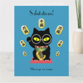 Carte Maneki Neko Lucky Polue Salutation pliée (Devant)