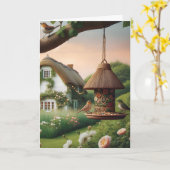 Carte Mangeoire à oiseaux et oiseaux Scène de nature Cot (Fleur jaune)