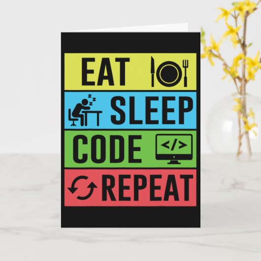 Carte Manger Dormir Code Répéter Drôle Programmation Ck (Fleur jaune)