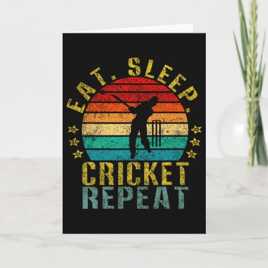 Carte Manger Dormir Cricket Répéter Drôle Rétro (Devant)