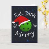 Carte Mangez Dink et soyez joyeux Pickleball de Noël (Fleur jaune)