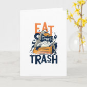 Carte Mangez Trash Funny Raccoon Junk Food Cadeau (Fleur jaune)