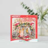 Carte Manoir de Noël confortable avec chien et chat (Debout devant)