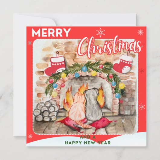Carte Manoir de Noël confortable avec chien et chat (Devant)
