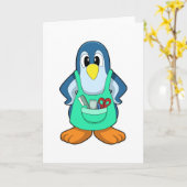 Carte Manucure pingouin avec ciseaux & rasoir (Fleur jaune)