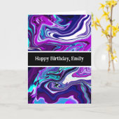 Carte Marbre Abstrait violet, bleu et Turquoise (Fleur jaune)