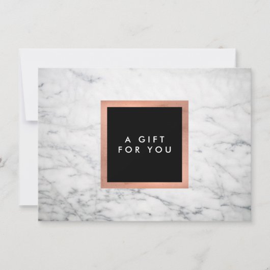 Carte Marbre blanc moderne et Rose Gold certificat cadea (Devant)