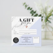 Carte Marbre bleu bloc carré certificat cadeau logo (Debout devant)