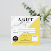 Carte Marbre jaune bloc carré certificat cadeau logo (Debout devant)