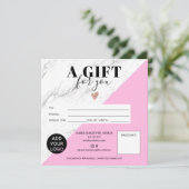 Carte Marbre rose chic carré logo de certificat cadeau (Debout devant)
