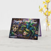 Carte 💚 💜 💛 Mardi Gras avec de beaux masques (Fleur jaune)