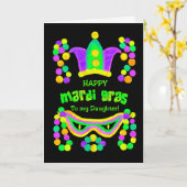 Carte Mardi Gras brillante pour fille sur noir (Fleur jaune)