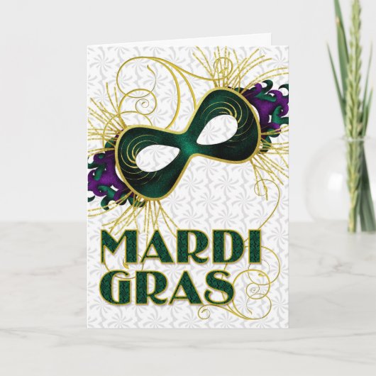 Carte Mardi Gras dans Violet Gold Green Masque (Devant)