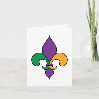 Carte Mardi Gras Fleur de Lis violet jaune vert