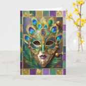 Carte Mardi Gras Gold Ceramic Peacock Feature Masque (Fleur jaune)