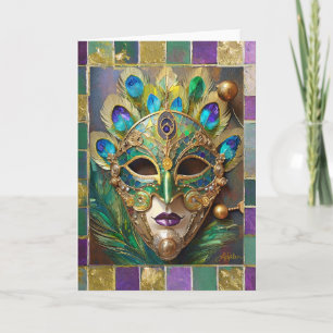 Carte Mardi Gras Gold Ceramic Peacock Feature Masque