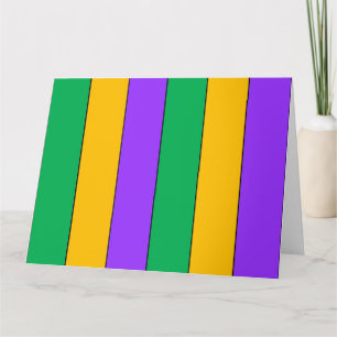 Carte Mardi Gras Gras Stripes Motif jaune violet vert