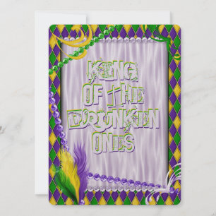 Carte Mardi Gras Harlequin Motif, Perles, Plumes