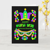 Carte Mardi Gras Lumineuse sur noir, perles de mas (Fleur jaune)