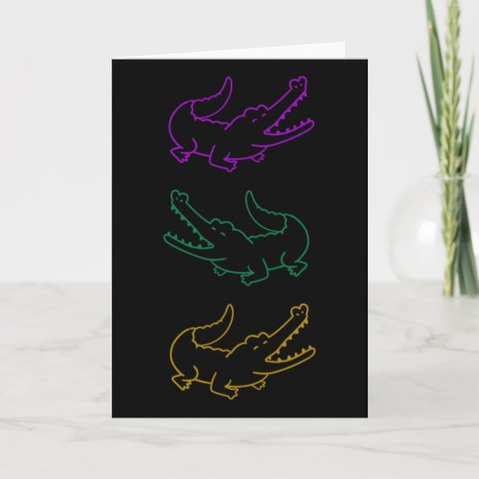 Carte Mardi Gras mardi gras Alligators Violet Vert Et (Devant)