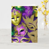 Carte Mardi Gras Masques Prêt à faire la fête ? (Fleur jaune)