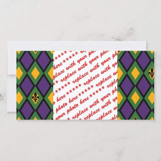 Carte Mardi Gras Motif Diamond Avec Fleur De Lis (Devant)