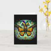 Carte Mardi Gras Papillon Monarque Bouffon (Fleur jaune)