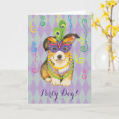 Carte Mardi Gras Pembroke Welsh Corgi (Fleur jaune)