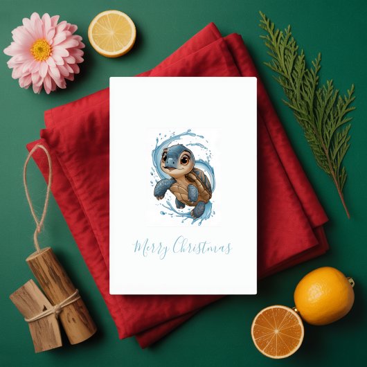 Carte Mare Turtle Noël Aquarelle de Noël