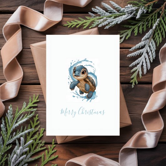 Carte Mare Turtle Noël Aquarelle de Noël