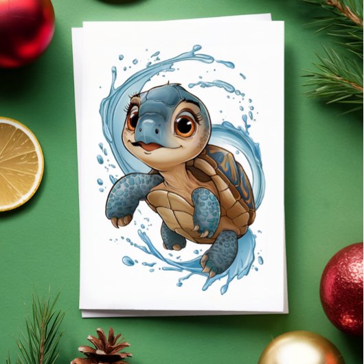 Carte Mare Turtle Noël Aquarelle de Noël