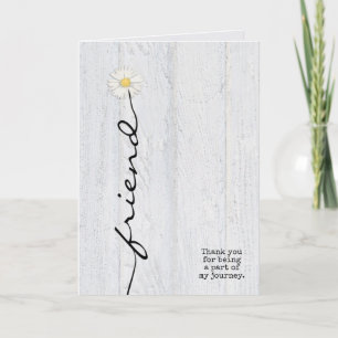 Carte marguerite ami fleur sur bois merci