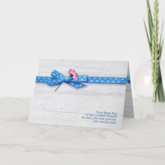 Carte marguerite dans le ruban à pois Nom Jour (Devant)