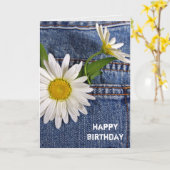 Carte marguerites blanches en jean bleu poche anniversai (Fleur jaune)