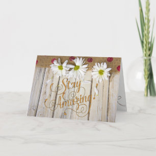 Carte marguerites blanches sur bois avec burlap