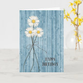 Carte Marguerites D'Anniversaire Sur Bois Bleu (Fleur jaune)