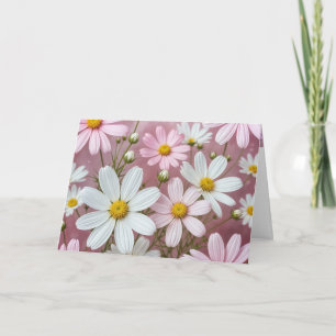Carte Marguerites roses et blanches Anniversaire