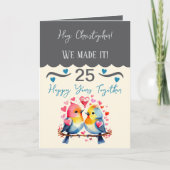 Carte Mari 25e anniversaire oiseaux gris bleu (Devant)