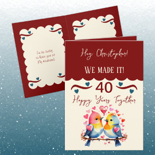 Carte Mari 40e anniversaire oiseaux marron bleu
