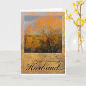 Carte Mari Anniversaire, Arbres D'Hiver Ensoleillés. (Fleur jaune)