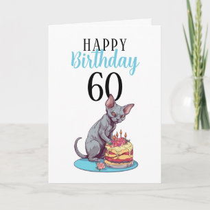 Carte Mari blanc et bleu Sphynx joli 60e anniversaire