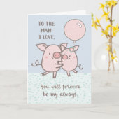 Carte Mari Bonne Anniversaire Cute Pigs (Fleur jaune)