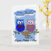 Carte Mari / Bonne Fête des pères - Chouettes de dessin  (Fleur jaune)