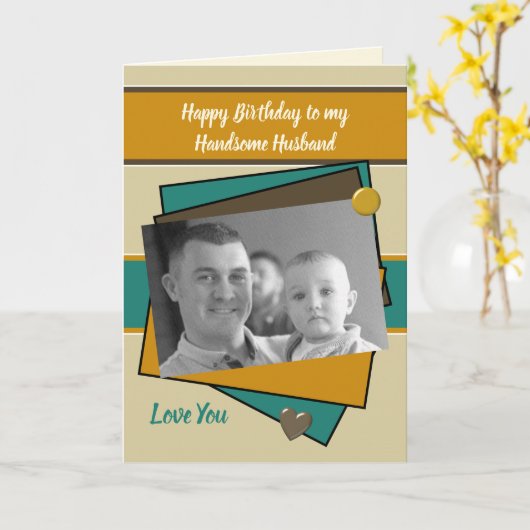 Carte Mari brun vert orange d'anniversaire (Fleur jaune)