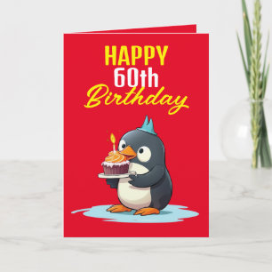 Carte Mari de pingouin rouge et blanc cool 60e anniversa