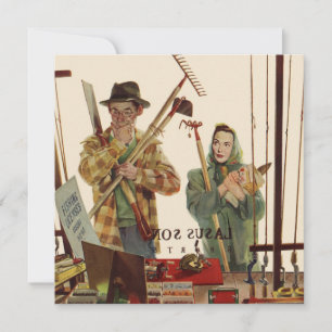 Carte Mari et femme vintage avec outils de jardinage