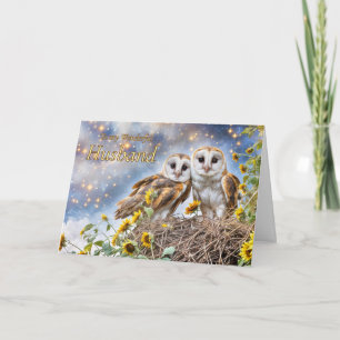 Carte Mari Joyeux hibou d'anniversaire couple avec étoil
